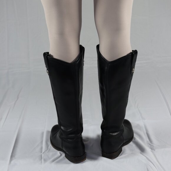 Frye 6-1/2" Genuine Black Leather Knee High Riding Boots with Low Heel - Picture 4 of 11